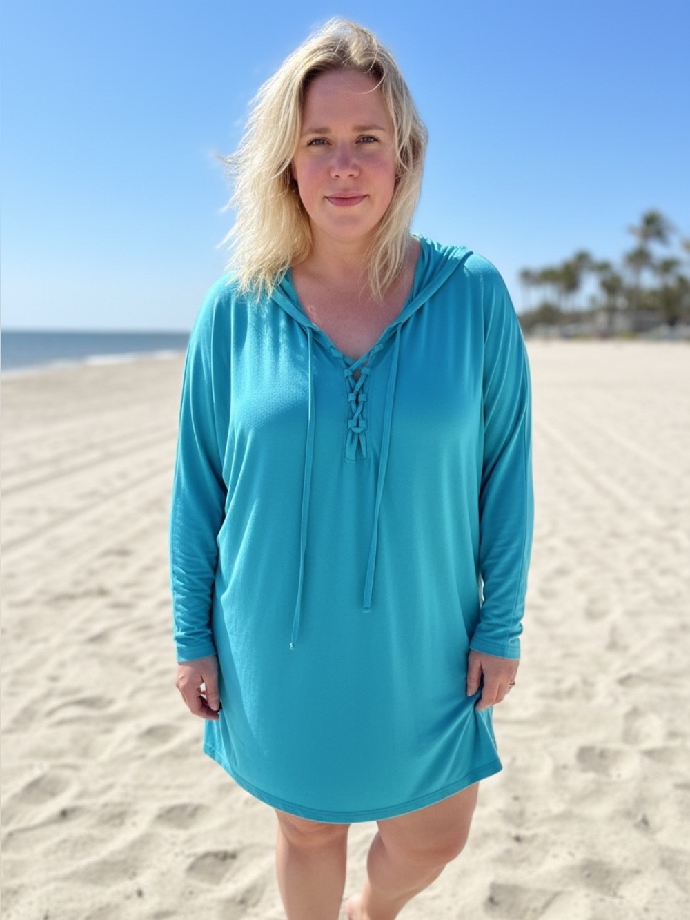 UV Skinz UPF 50+ Hooded Beach Cover-Up turquoise Lace-Up Sun Shirt 3XL